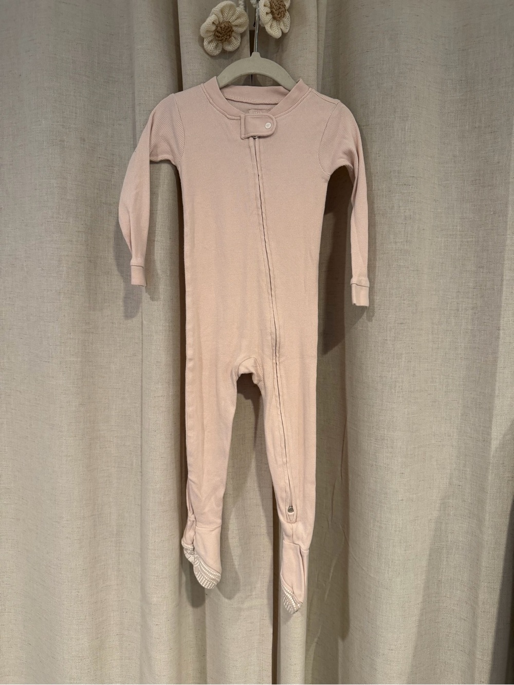Soft Pink Ribbed Baby One-Piece Footed Pajamas 18M